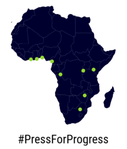 African continent with geo points highlighted