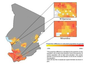 Proportion difference in educated population by gender in Chad