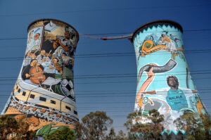 Two painted towers in Soweto South Africa