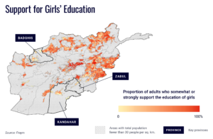 Heat map of portion of adults who support the education of girls in Afghanistan