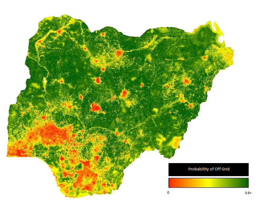 Heat map showing electricity grid connectivity in Nigeria