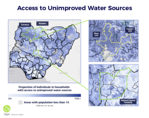 Map of Access to Unimproved Water sources in Nigeria