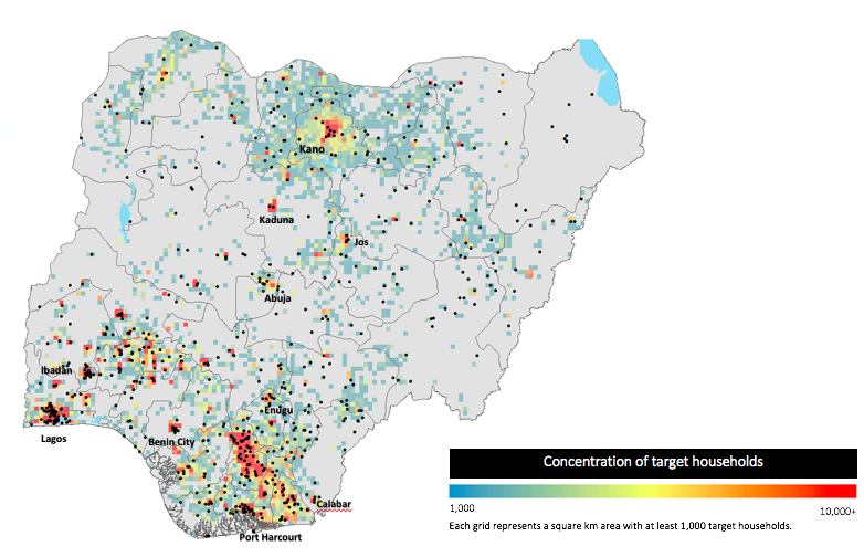 Heat Map of Nigeria showing concentration of target households for a specific product