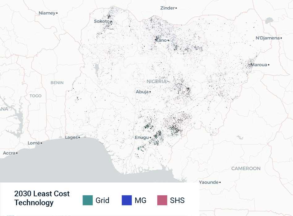 Map of Least Cost Technology in Nigeria