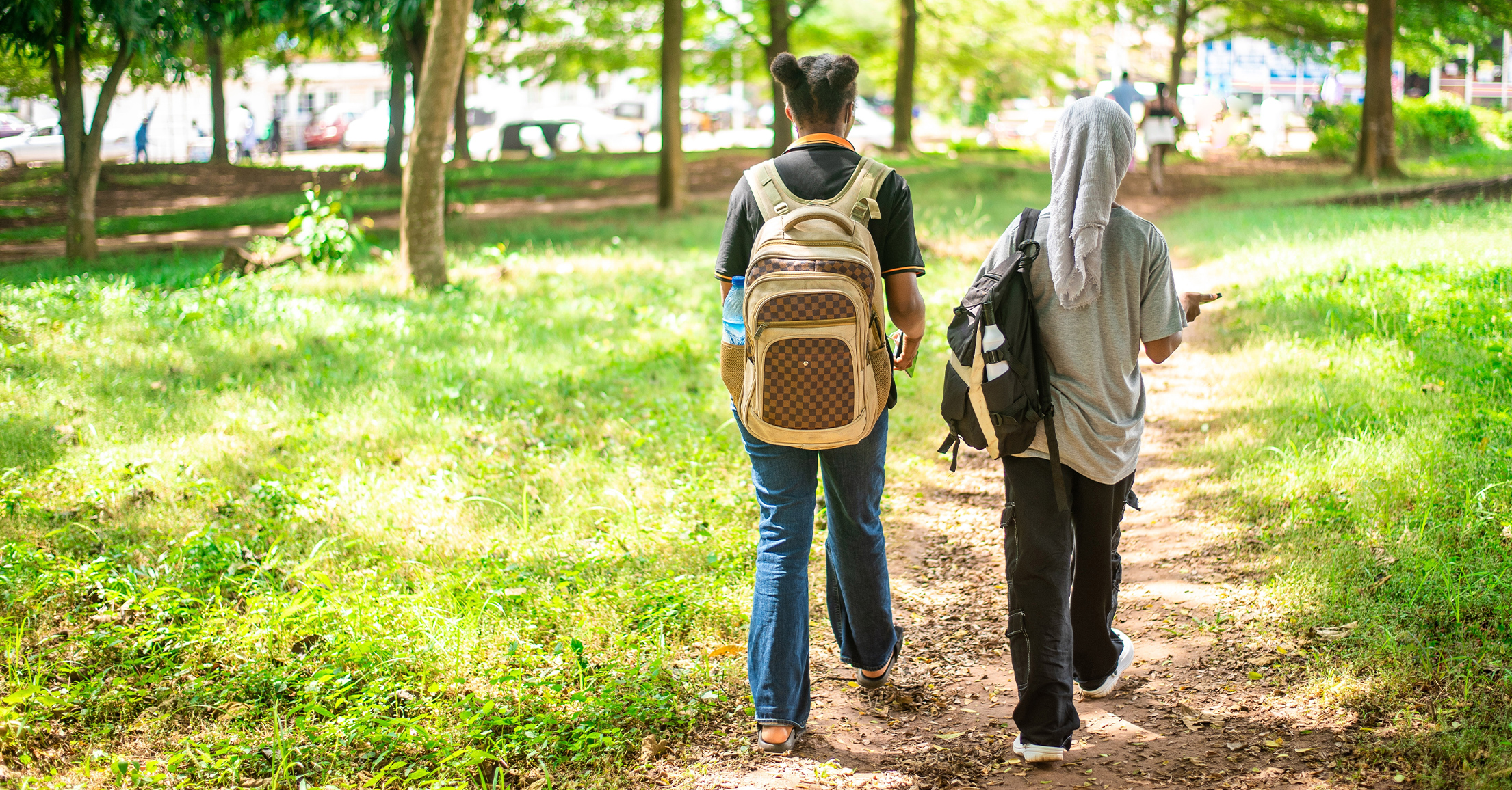 two girls walking to school